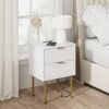 Nightstand,Mid-Century Modern Bedside Table with 2 Storage Drawer,Small Gold Frame Side End Table for Bedroom,Living Room