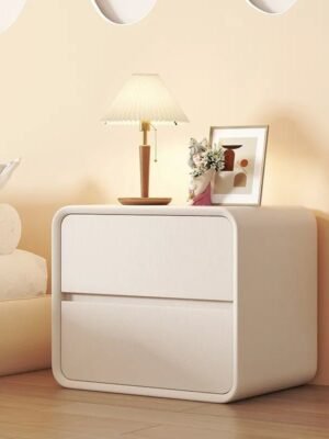 Simple Modern Solid Wood Leather Bedside Table Creative Light Luxury Bedroom Bedside Table Italian Simple Storage Cabinet 2024