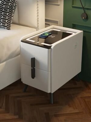 Smart Bedside Table Narrow Smart Nightstands Modern Minimalism LED Ultra Narrow Smart Bedside Table with Wireless USB Charging