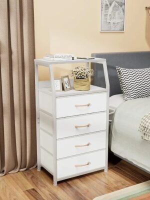 Tall 4 Drawers Dresser, Vertical Storage Tower for Bedroom,  Closet Organizer, Bedside Table , Wood Top, nightstand