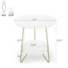2 Tier Faux Marble End Table Round Side Table with Shelves Small Coffee Accent Table for Living Room, White and Gold