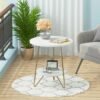 2 Tier Faux Marble End Table Round Side Table with Shelves Small Coffee Accent Table for Living Room, White and Gold