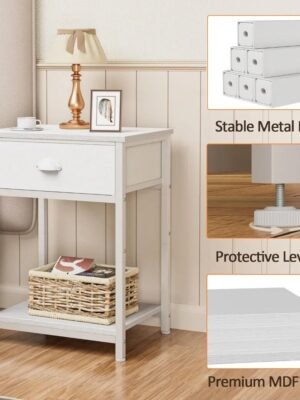 White Nightstands Set of 2, Small Spaces, 2 Tiers Storage Shelves End Table, Bedside Table for Living Room, Bedroom, Dorm