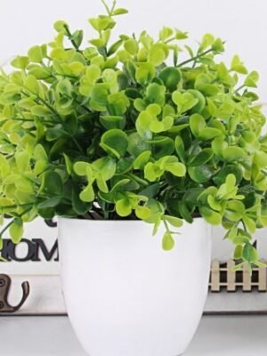 rtificial Potted Plants Mini Fake Plants in Pots, 4 Pack Medium Eucalyptus Potted Faux Decorative Grass Plant with White Plastic Pot for Home Decor, Indoor, Office, Desk, Table Decoration