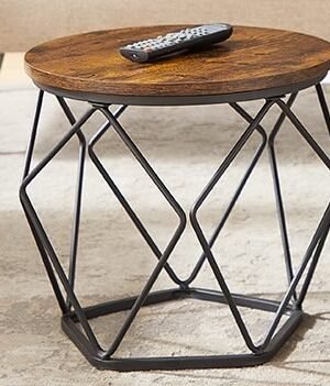Small Coffee Table Set of 2, Round Coffee Table with Steel Frame, Side End Table for Living Room, Bedroom, Office, Rustic Brown and Black