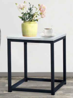 Modern End Table, Square Small Coffee Sofa Side Table with Metal Frame