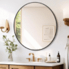 2024 New HD Eco-Friendly Round Mirror, Metal Framed Bathroom Mirror, Modern Cute Circle Mirror, Wall Mirror for Bathroom, Vanity, Living Room, Easy to Install, Matte Black (24 Inch)